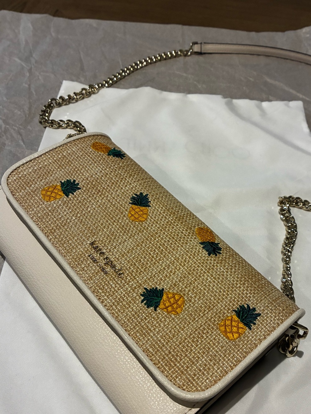 kate spade Cream Straw Crossbody with Yellow Pineapple Embroidery